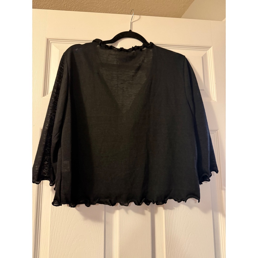 Kate Kasin Black Ruffle Sheer Knit Shrug Cardigan Tie Front Bolero XL - Picture 6 of 7